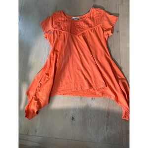 Seventh Avenue Orange Tunic Top with flattering fun Sharkbite Hem Women's Large